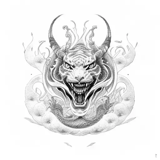 Pointillism Dragon And Tiger