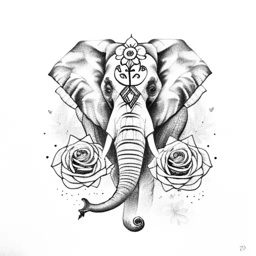 Elephant With Roses