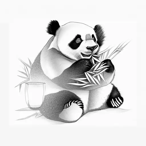 Panda Sitting Eating Bamboo