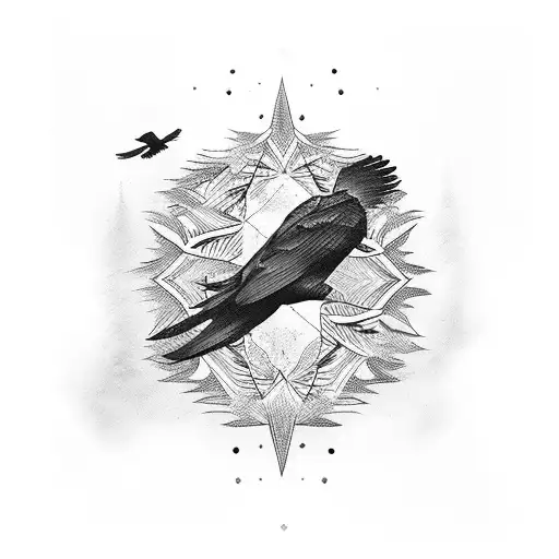 Crow Flying Over Pine Rows