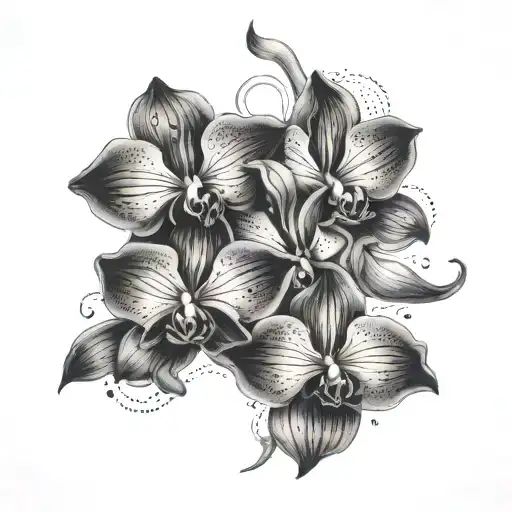 An Intricate Tattoo Design Of An Orchid Flower Intertwined With Letter M