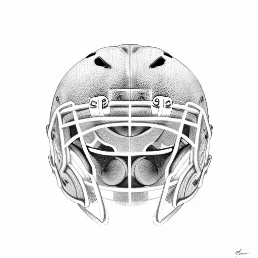 A Dog Wearing A Lacrosse Helmet And Holding A Football In Its Mouth