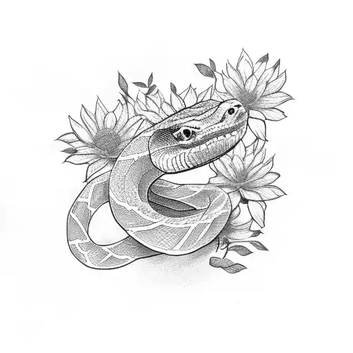 Snake On Top Of Flowers