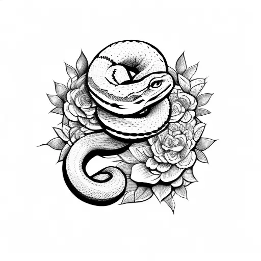 Snake On Top Of Flowers