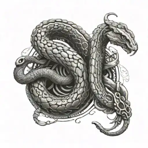 A Biomechanical Snake With Anime Elements Intertwined In Its Design