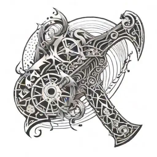 Abstract Scythe Design Incorporating Elements Of Anime