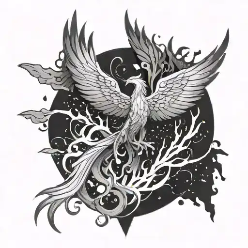 Anime-inspired Phoenix Rising From Ashes With A Scythe Motif