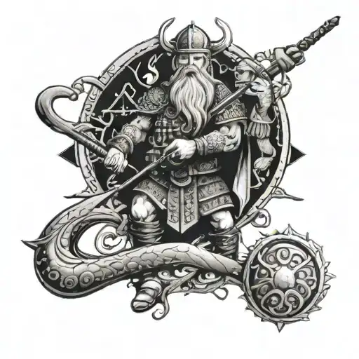 A Viking Warrior Holding A Fishing Rod And Surrounded By His Family Members In Traditional Attire