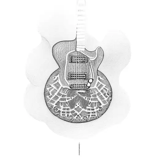 A Dotwork Tattoo Of A Guitar Morphing Into An Ancient Greek Column
