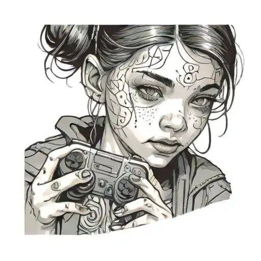 A Portrait Of The Client's Daughter Playing A Video Game With A Futuristic Twist