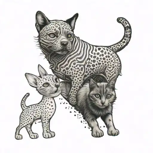 2 Dog And 1 Cat Playing