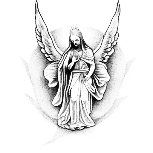 God In Virgin Mary Arms With Kneeled Arc Angels Under Them