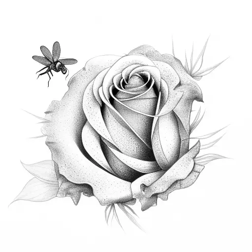 Two Roses With Dragonfly In The Middle