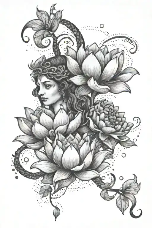 Lotus Flowers Intertwining Athena The Greek Goddess And Atlas The Greek God