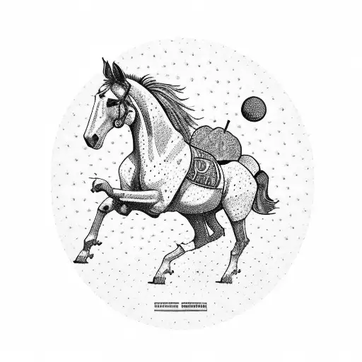 A Horse Galloping Through A Field Of Cacti With A Travis Scott Album Cover In The Sky