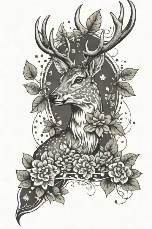 Forearm Tattoo Of A Male Deer Surrounded By Clovers