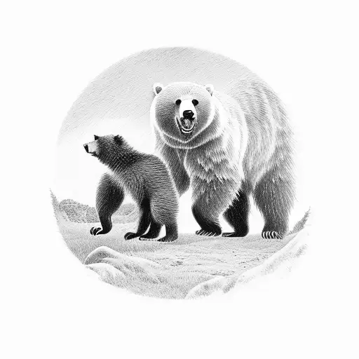 Celtic Angry Bear With Two Cub In His Back