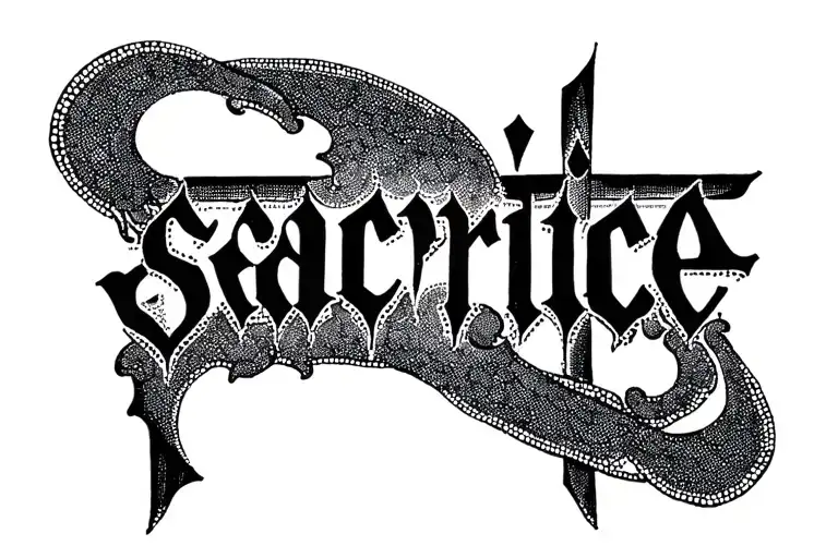 The Word 'Sacrifice' Inside A Cross Religious Symbols