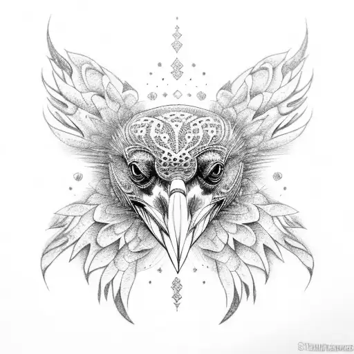 An Intricate Dotwork Design Of A Raven Perched On A Vslknut Symbol