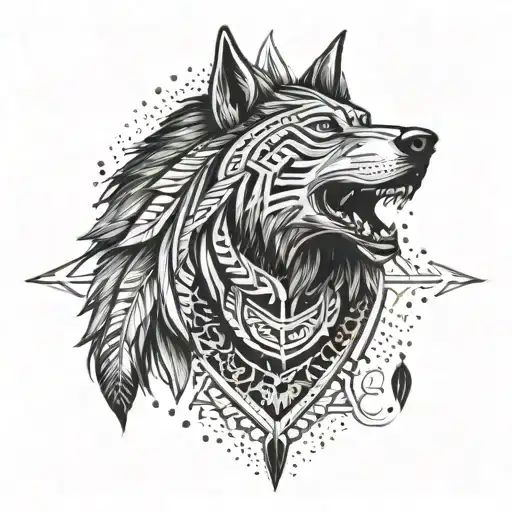 Native American With African Tribal Shield Wolf Crest