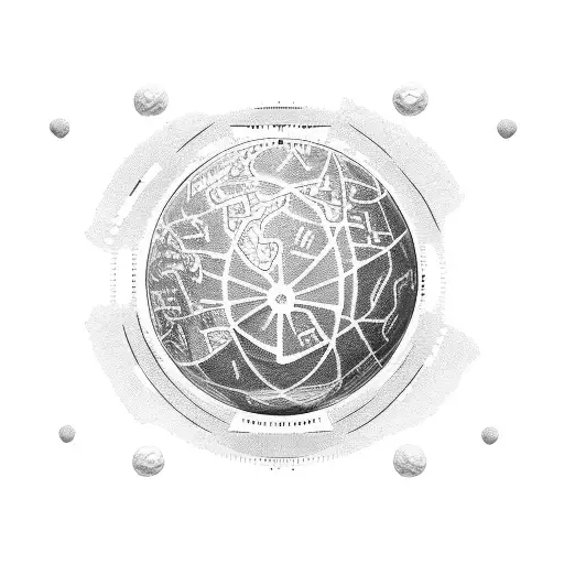 A Dotwork Tattoo Of A Globe With Coding Symbols Forming The Continents