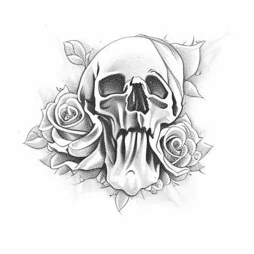 Skull With Roses And One Blue Eye
