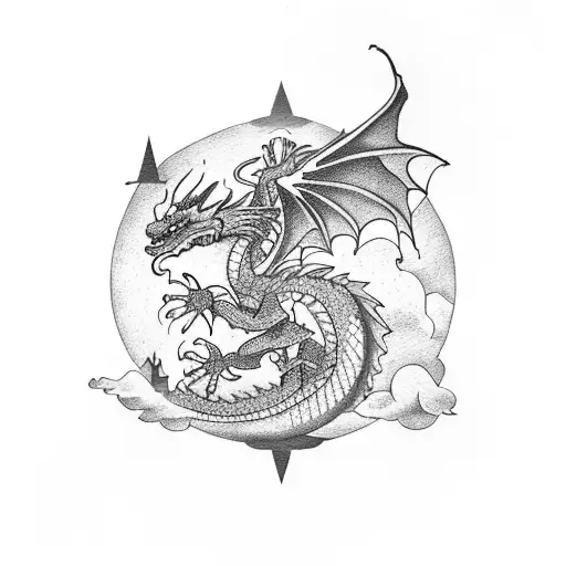 Dragon In Night Sky Over Pine Forest