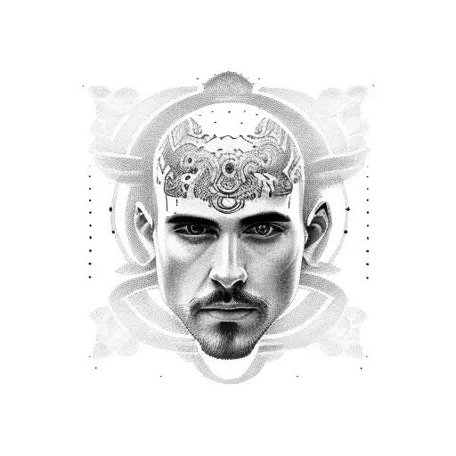 A Dotwork Portrait Of The Father With Anthony And Henry's Birthdates Incorporated