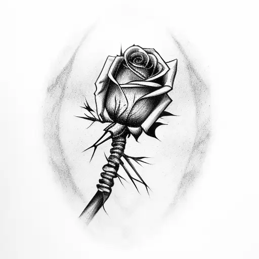 A Skeletal Hand Holding A Rose With Thorns