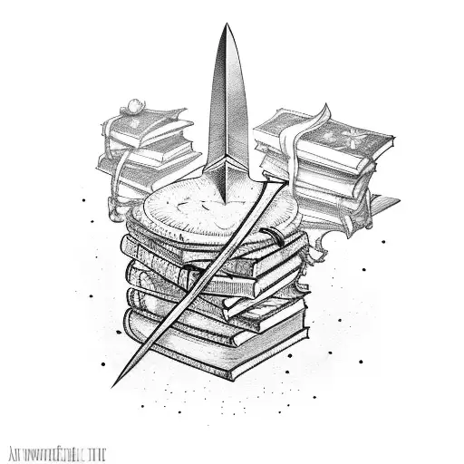 A Sword Piercing Through A Stack Of Books