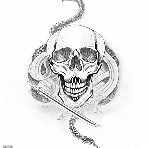 Skull With Sword And Snake