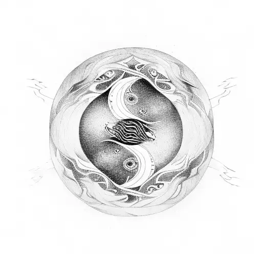 Yin-yang Symbol Formed By Two Foxes With Intricate Geometric Patterns Within