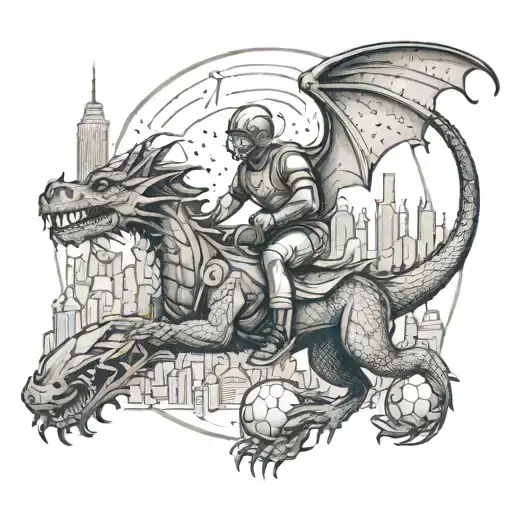 A Football Player Riding A Dragon In A New York City Skyline Backdrop