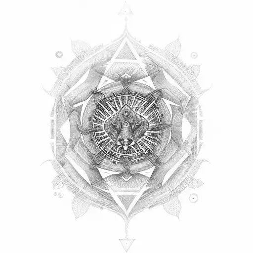 A Mesmerizing Tattoo Showcasing The Fusion Of Hindu And Innovation Symbols