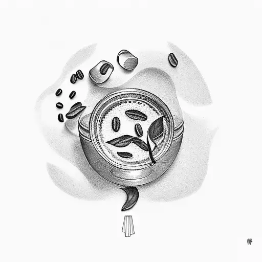 Chinese Fan With Coffee Leaf Inside And Coffee Beans Around