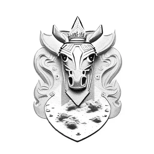 Combine Elements Of A Military Badge With A Horse's Head In A Dotwork Style