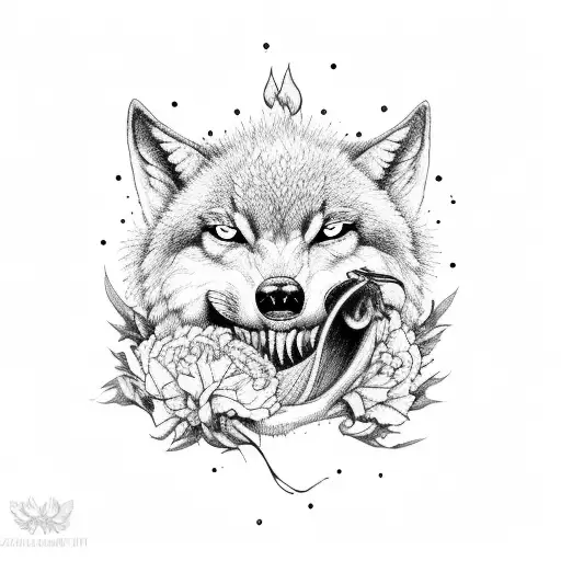 Carnation In The Mouth Of A Wolf And Barbed Wire