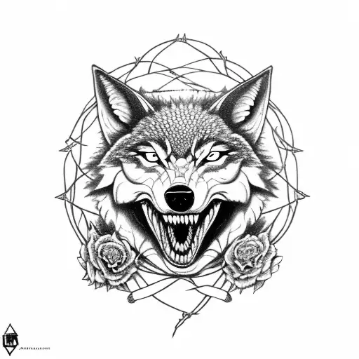 Carnation In The Mouth Of A Wolf Which Is Entangled In Barbed Wire