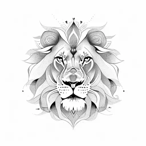Lion Sideways With Lotus Flower