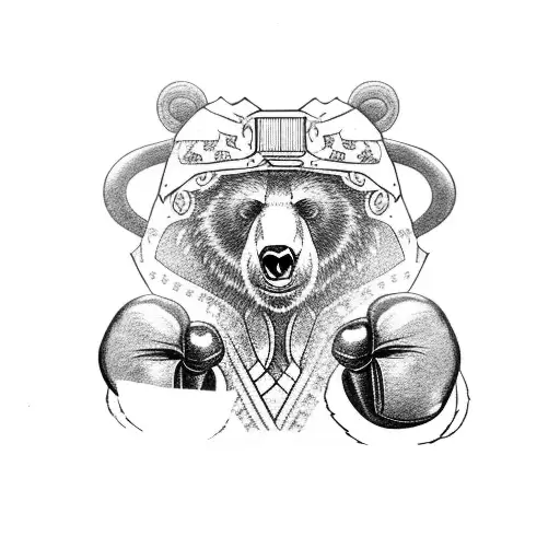 A Bear Standing In A Fighting Stance With Boxing Gloves And Jiu-jitsu Gi