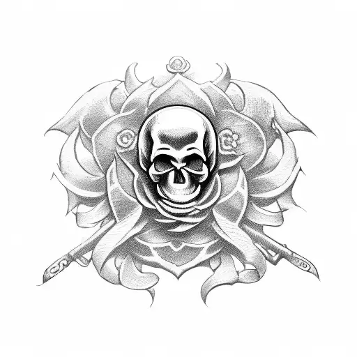 Marine Emblem With A Skull And Intricate Flower Details