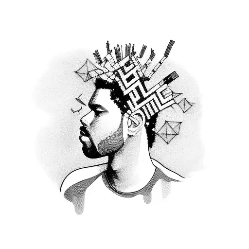 A Surreal Portrait Of The Weeknd Surrounded By Musical Notes
