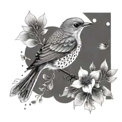 Robin Bird And Flowers Growing