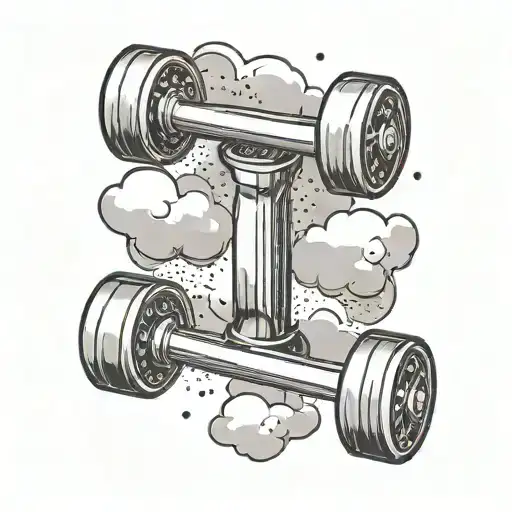 A Minimalist Tattoo Of A Gym Dumbbell With A Cloud Motif Incorporated Into The Design
