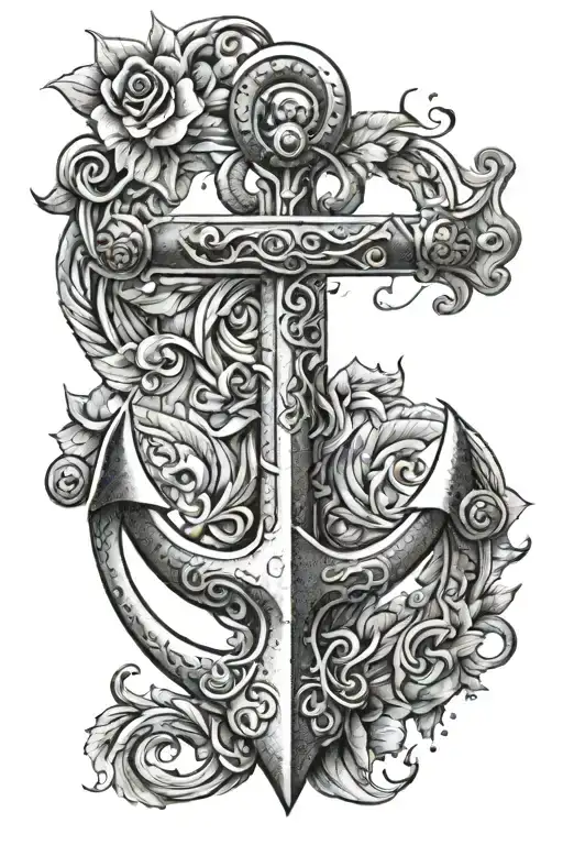 Anchor With Greek God Tattoo Design Inspired
