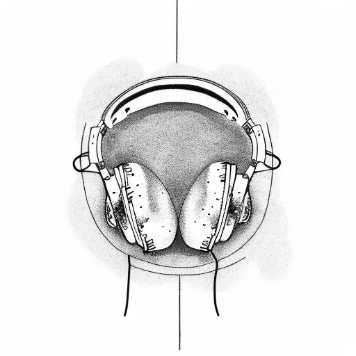 A Dotwork Tattoo Of Headphones Blending Into A Tropical Beach Scene