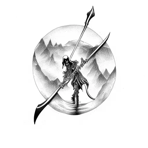 A Grim Reaper With His Scythe On His Back