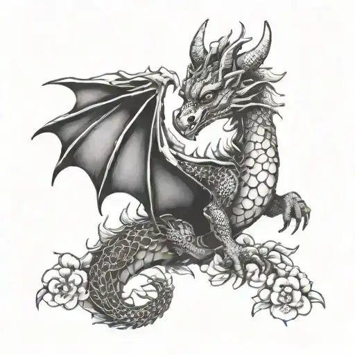 Dragon In Sakura Flowers