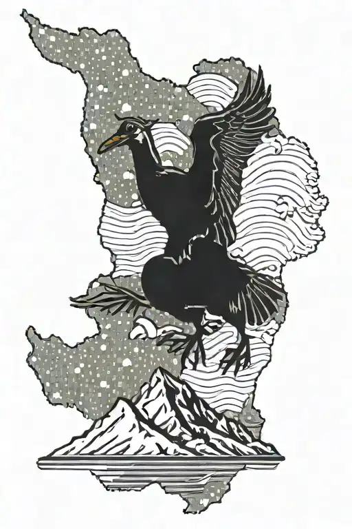 The Colorado State Flag With A Silhouette Of The Oregon Ducks Mascot Flying Over A Mountain Range