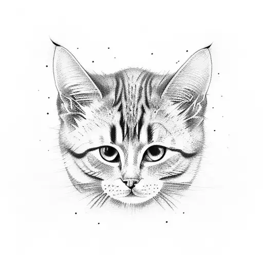 Long Hair Cat Head Tattoo Looking Directly And With White Eyes